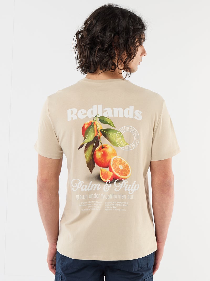 T-shirt met print voor- en achterkant en korte mouwen Biege - Kiabi