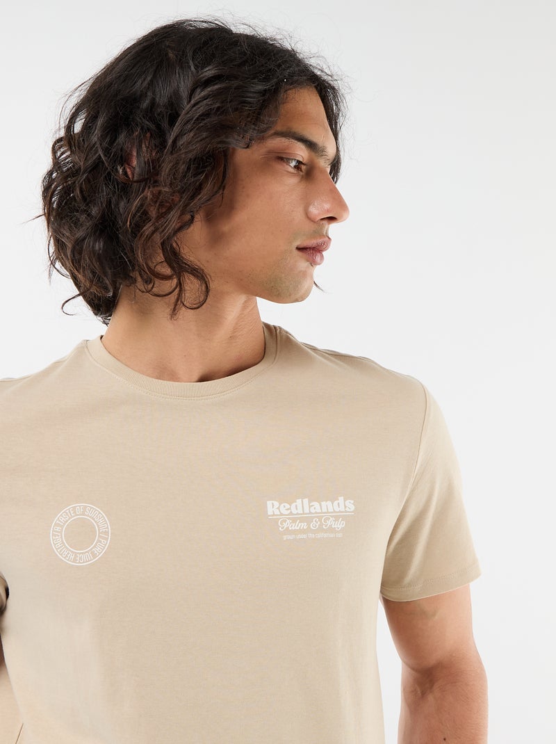 T-shirt met print voor- en achterkant en korte mouwen Biege - Kiabi