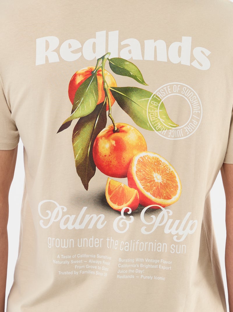 T-shirt met print voor- en achterkant en korte mouwen Biege - Kiabi