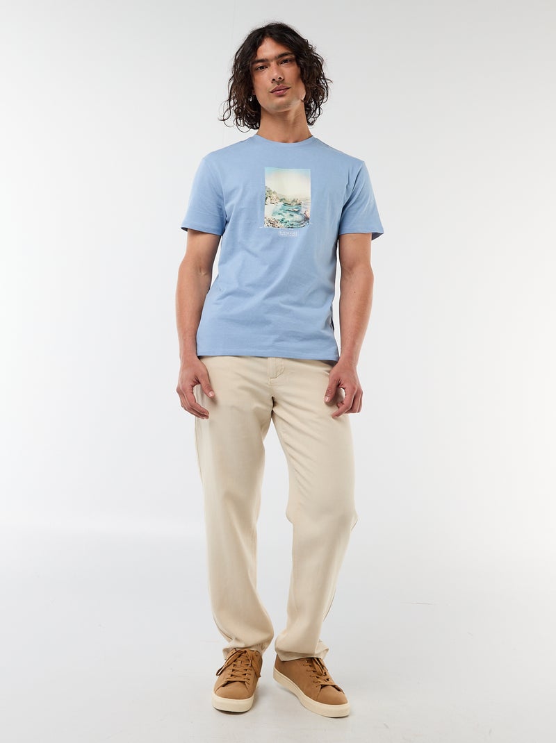 T-shirt met print voor- en achterkant en korte mouwen Blauw - Kiabi