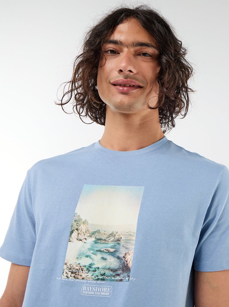 T-shirt met print voor- en achterkant en korte mouwen Blauw - Kiabi