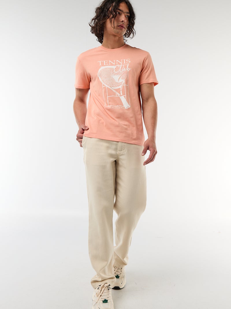 T-shirt met print voor- en achterkant en korte mouwen Oranje - Kiabi