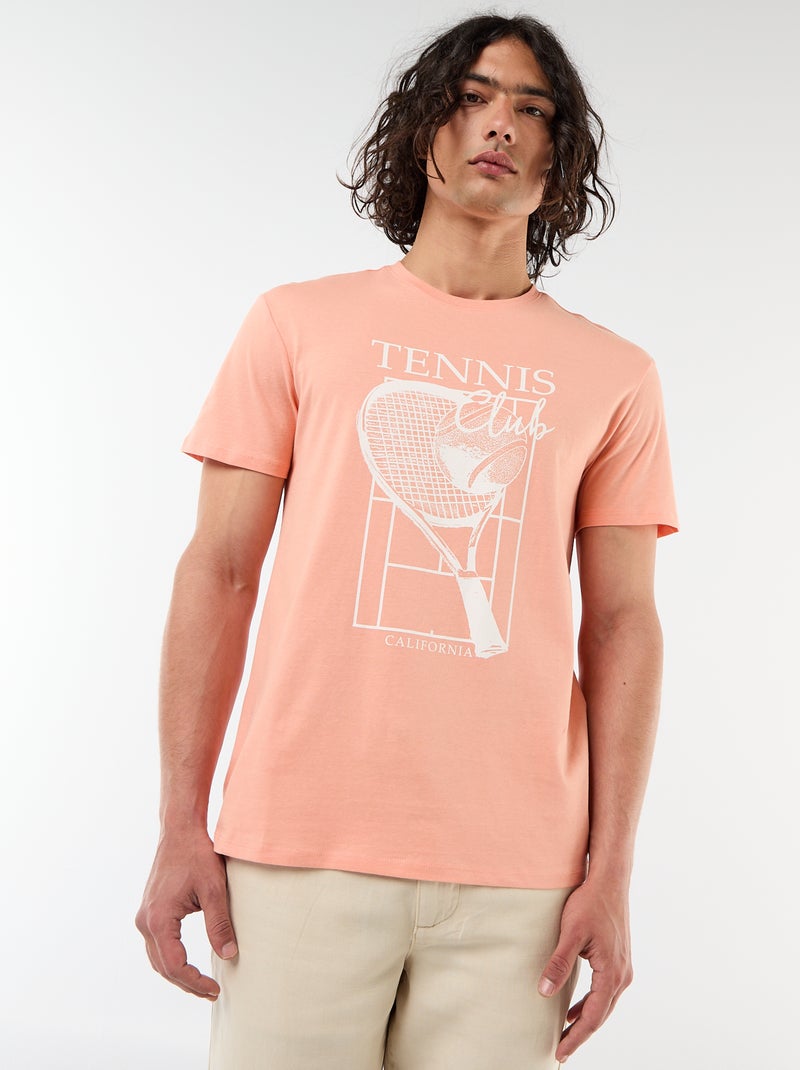 T-shirt met print voor- en achterkant en korte mouwen Oranje - Kiabi