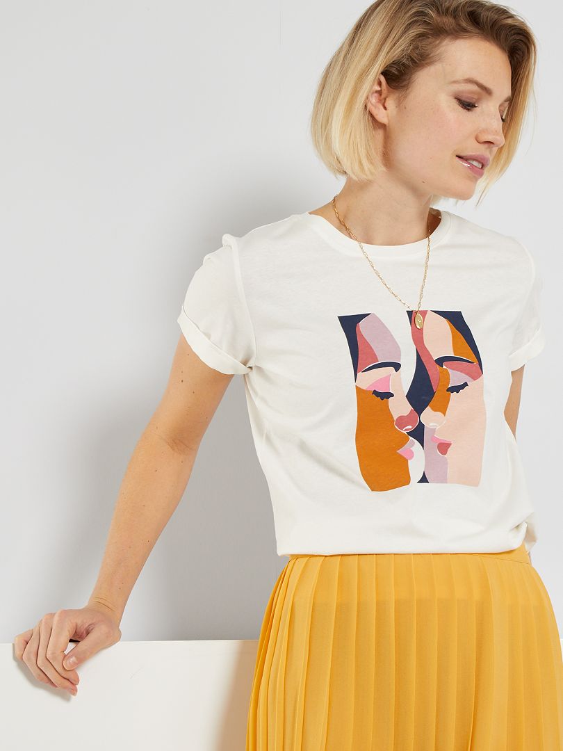 T-shirt met print WIT/rose - Kiabi