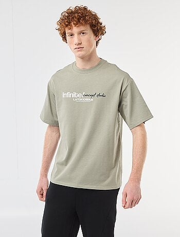 T-shirt met prints voor en achter van effen katoen