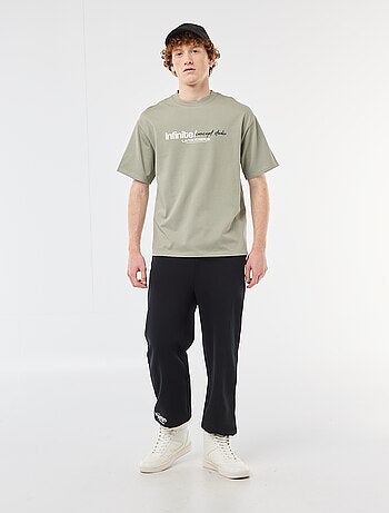T-shirt met prints voor en achter van effen katoen