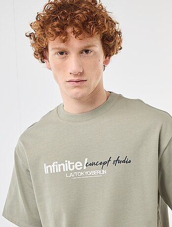 T-shirt met prints voor en achter van effen katoen