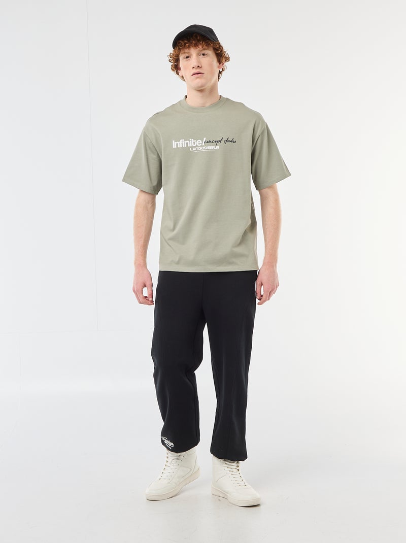 T-shirt met prints voor en achter van effen katoen Groen - Kiabi