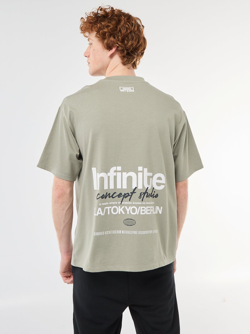 T-shirt met prints voor en achter van effen katoen Groen - Kiabi