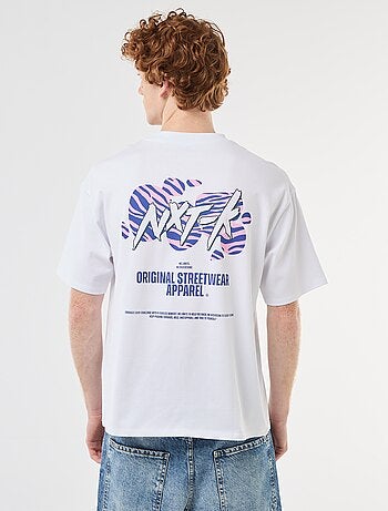 T-shirt met prints voor en achter van effen katoen