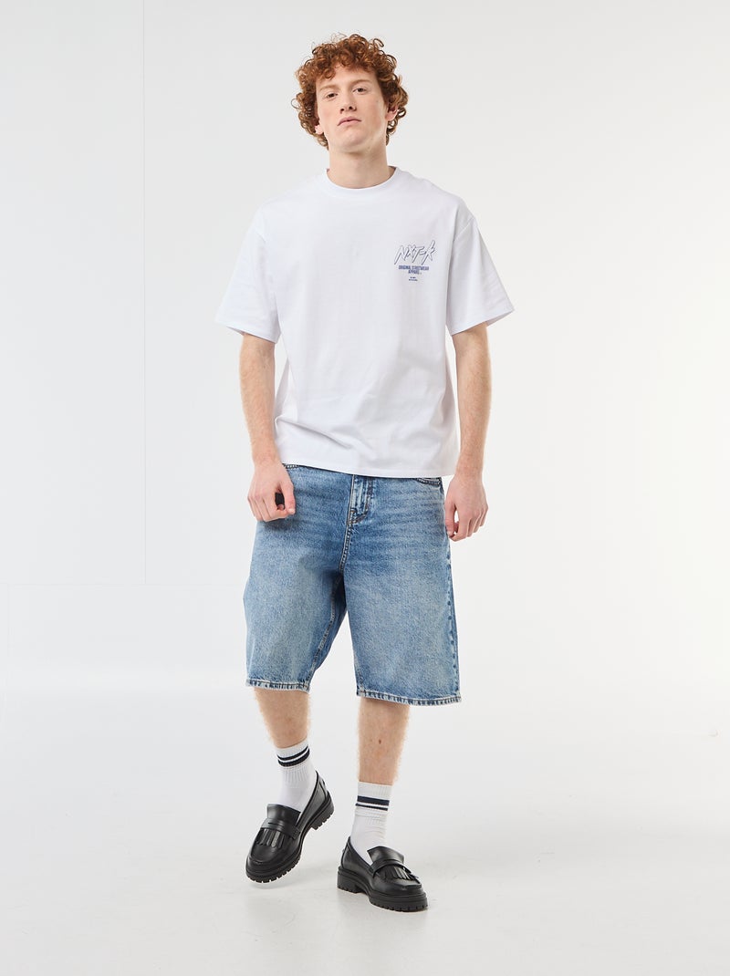 T-shirt met prints voor en achter van effen katoen Wit - Kiabi