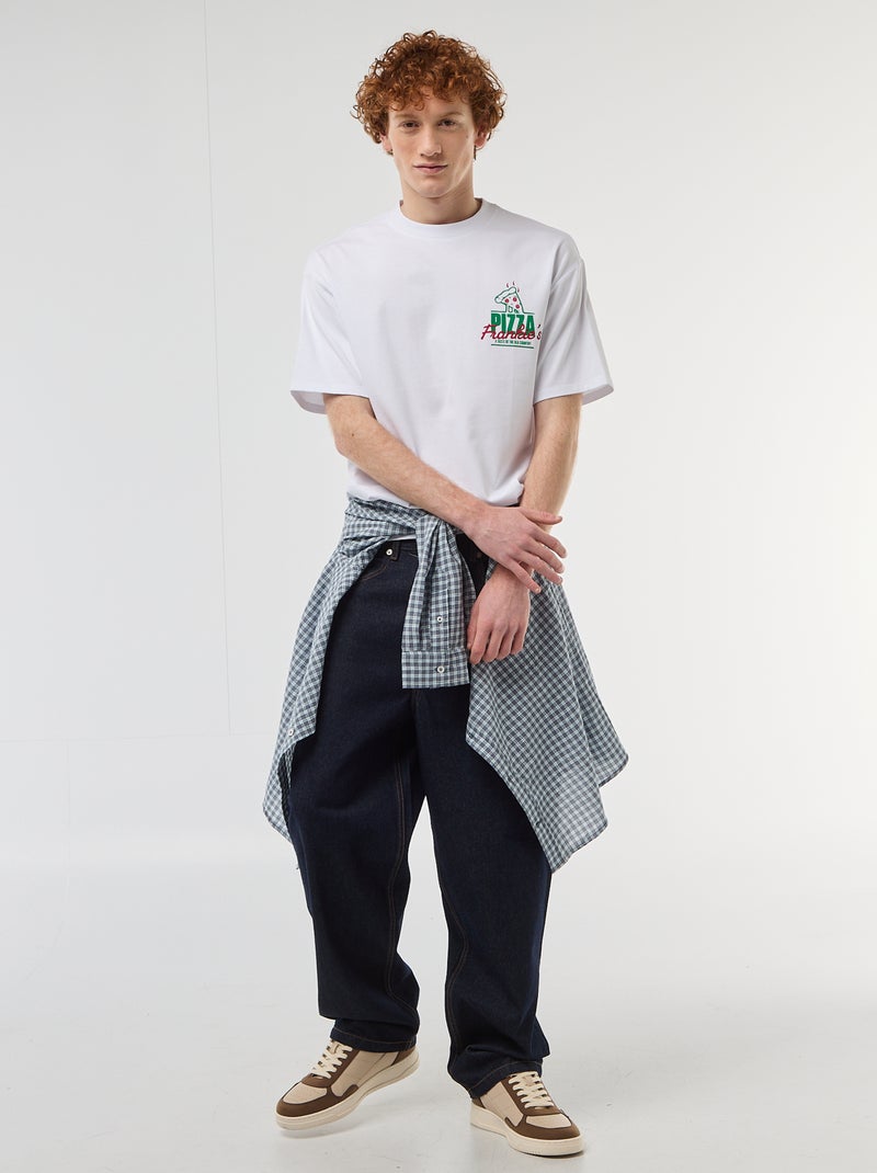 T-shirt met prints voor en achter van effen katoen Wit - Kiabi