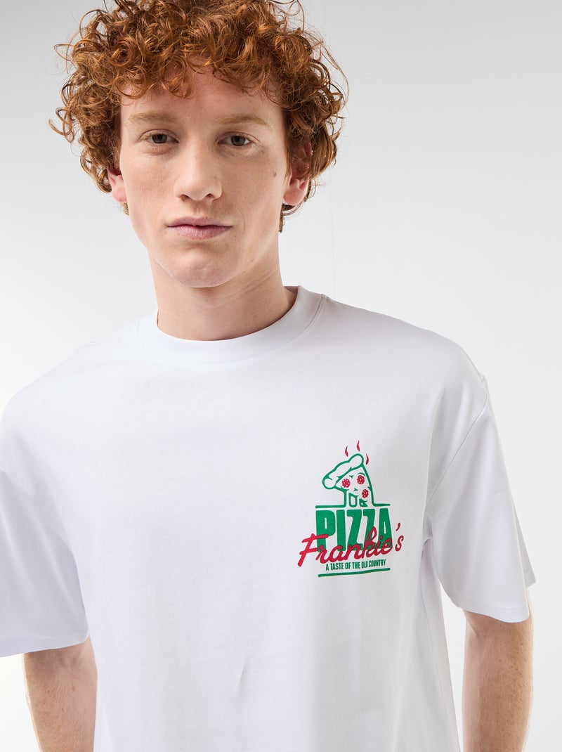 T-shirt met prints voor en achter van effen katoen Wit - Kiabi