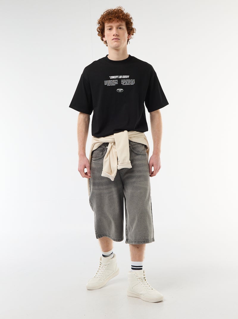 T-shirt met prints voor en achter van effen katoen Zwart - Kiabi