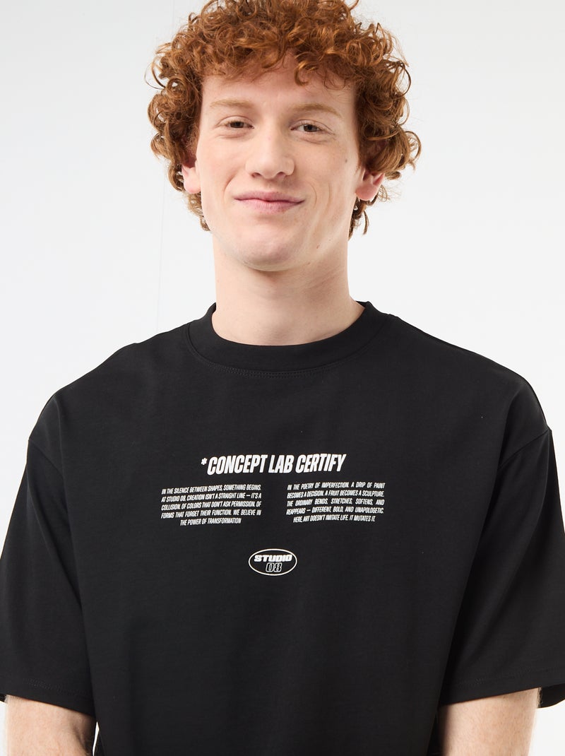 T-shirt met prints voor en achter van effen katoen Zwart - Kiabi