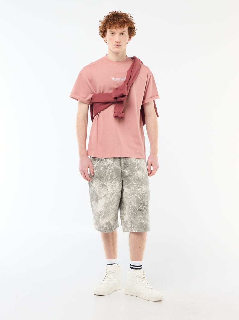 T-shirt met ronde hals en contrasterend borduursel Rose - Kiabi