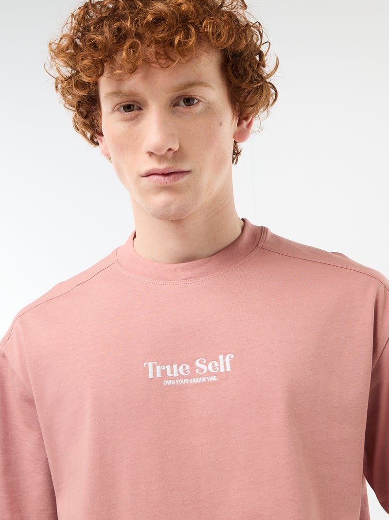 T-shirt met ronde hals en contrasterend borduursel Rose - Kiabi