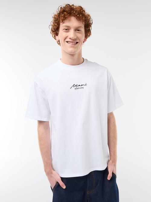 T-shirt met ronde hals en contrasterend borduursel - Kiabi