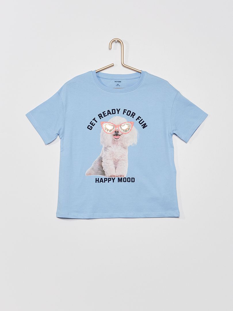 T-shirt met ronde hals en hondje BLAUW - Kiabi