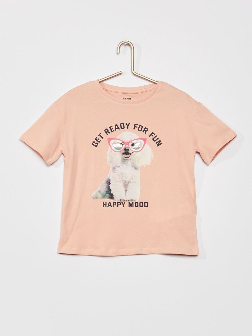 T-shirt met ronde hals en hondje ROSE - Kiabi
