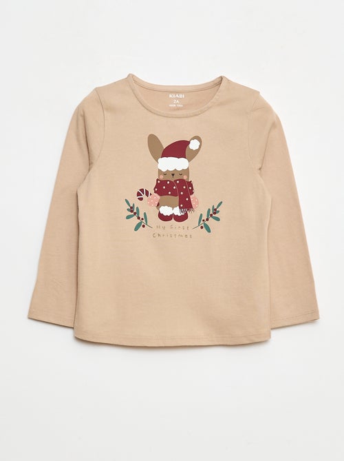 T-shirt met ronde hals en kerstprint - Kiabi