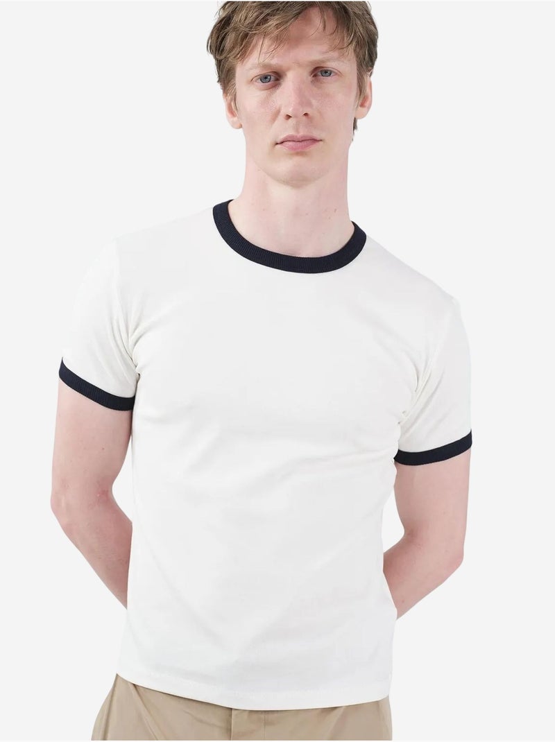 T-shirt met ronde hals en kleurblokken, afgewerkt met contrasterende bies. Giesto Ivoor - Kiabi