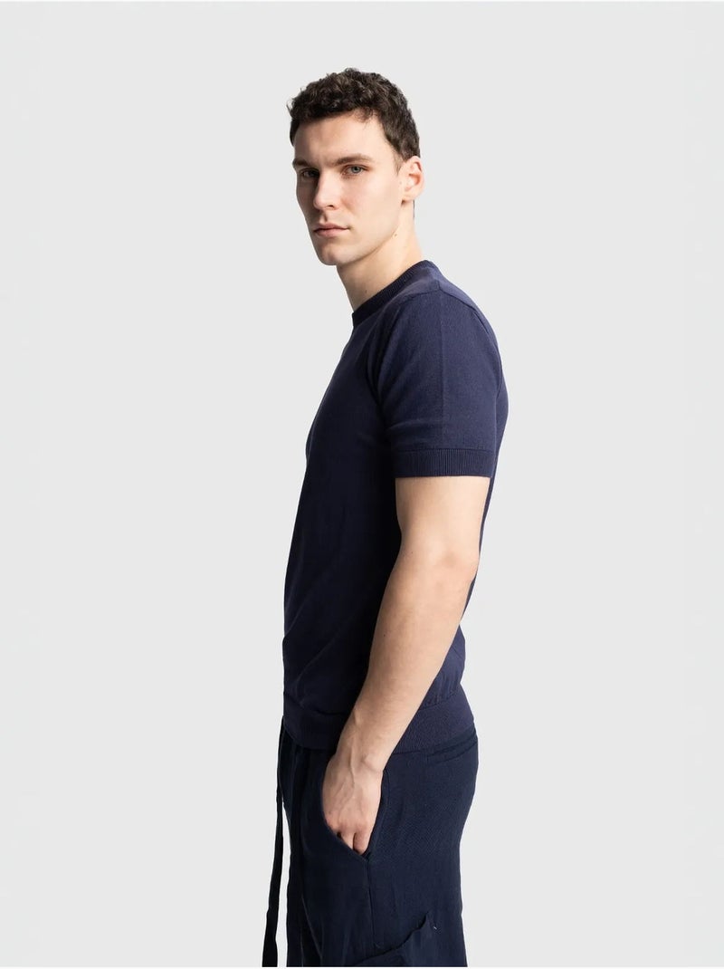 T-shirt met ronde hals en korte mouwen giesto Marineblauw - Kiabi