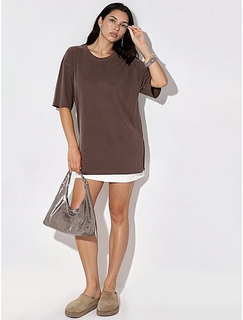 T-shirt met ronde hals en korte mouwen met splitdetail busem