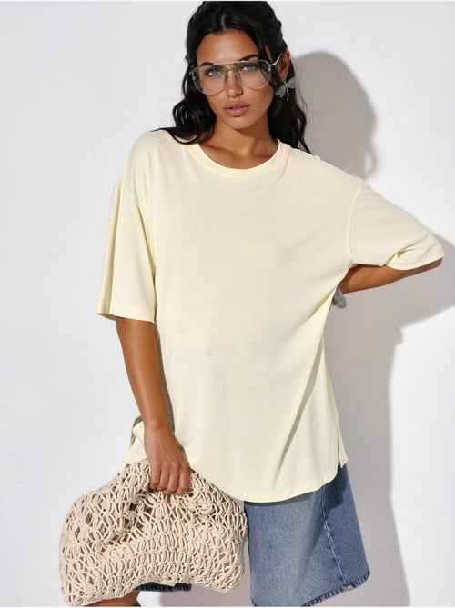 T-shirt met ronde hals en korte mouwen met splitdetail busem - Kiabi