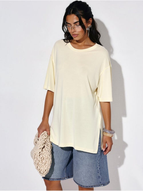 T-shirt met ronde hals en korte mouwen met splitdetail busem - Kiabi