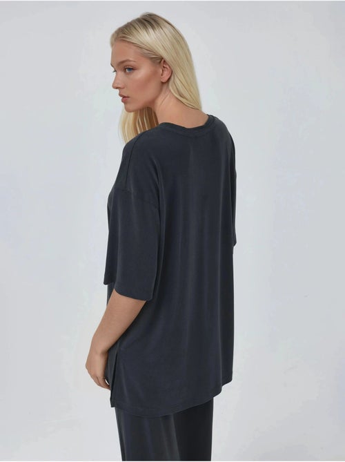 T-shirt met ronde hals en korte mouwen met splitdetail busem - Kiabi
