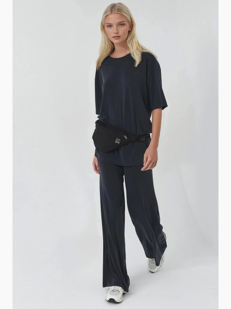 T-shirt met ronde hals en korte mouwen met splitdetail busem Grijs Zwart - Kiabi