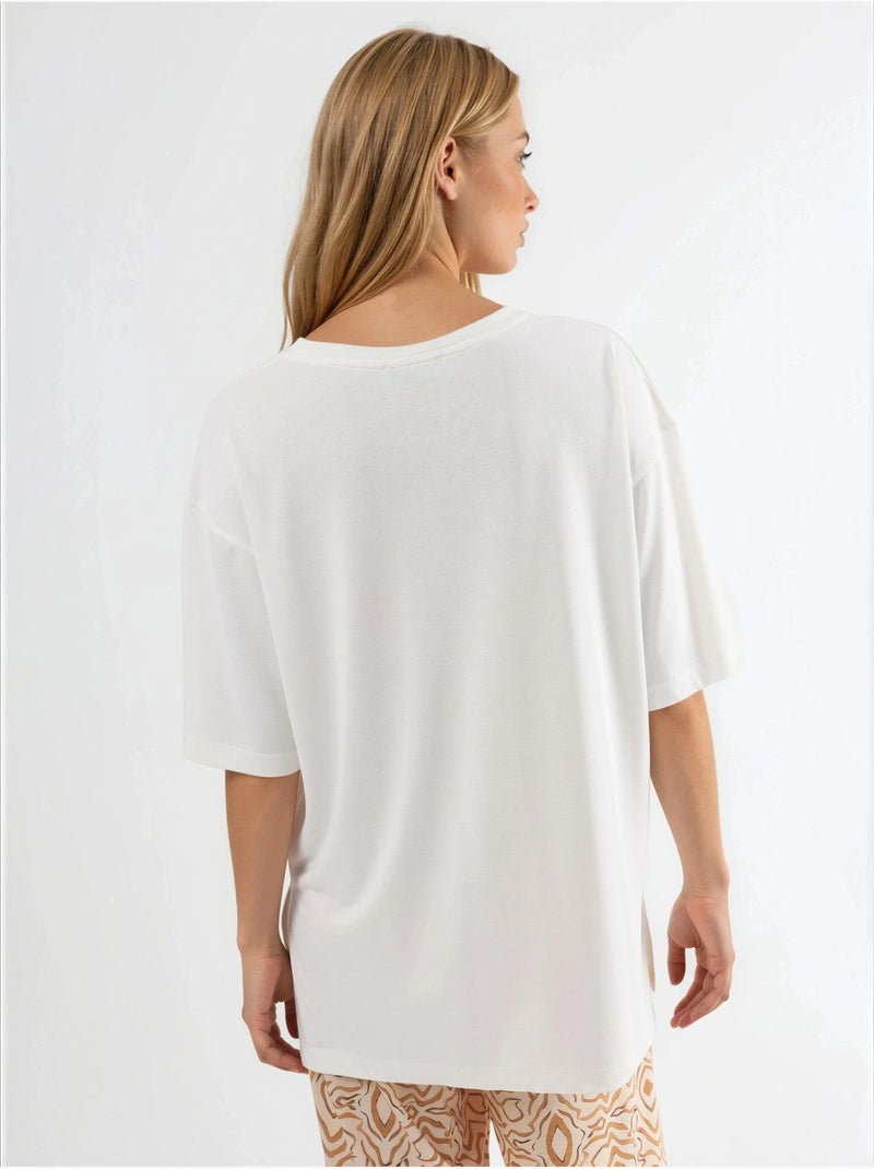 T-shirt met ronde hals en korte mouwen met splitdetail busem Wit - Kiabi