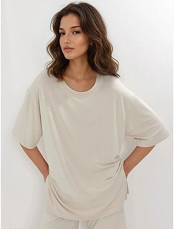 T-shirt met ronde hals en korte mouwen met splitdetail busem
