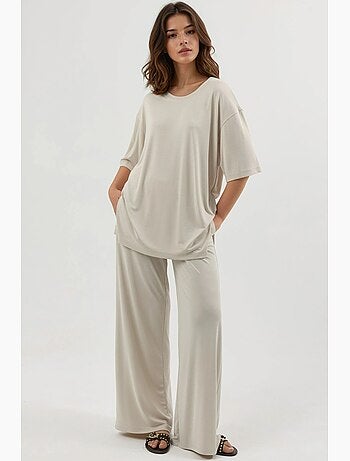 T-shirt met ronde hals en korte mouwen met splitdetail busem