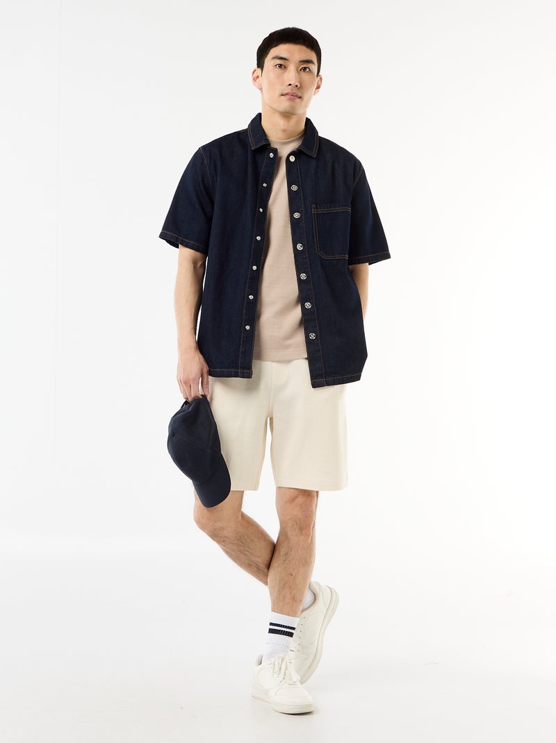 T-shirt met ronde hals en korte mouwen van gewafelde stof Biege - Kiabi