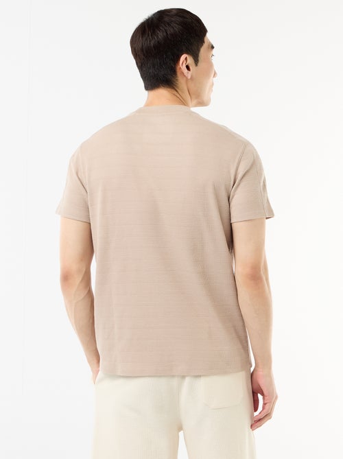 T-shirt met ronde hals en korte mouwen van gewafelde stof - Kiabi