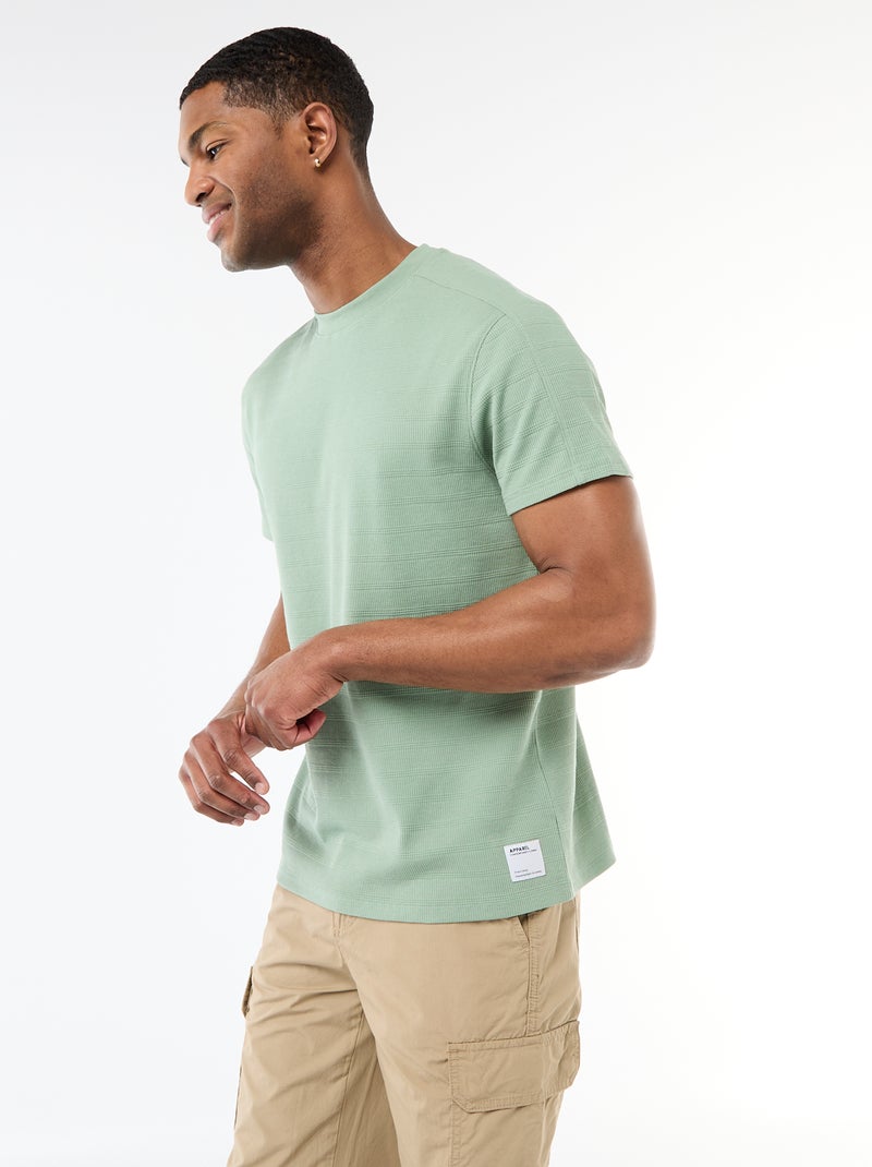 T-shirt met ronde hals en korte mouwen van gewafelde stof Groen - Kiabi