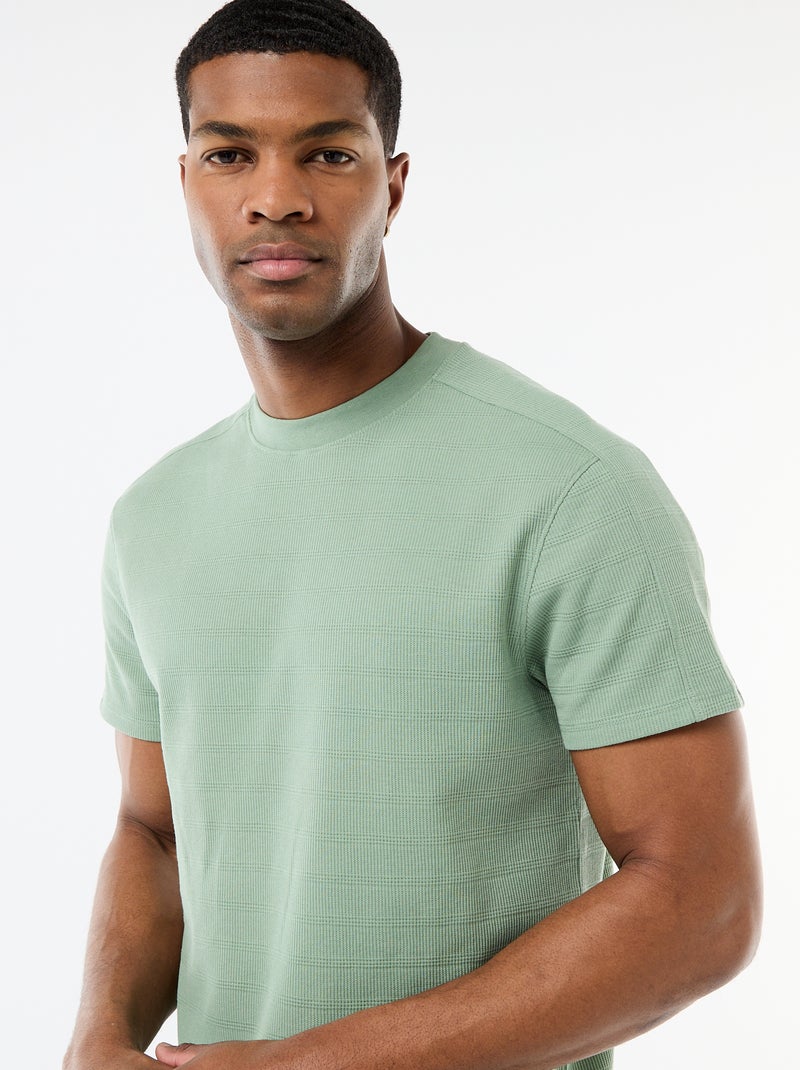 T-shirt met ronde hals en korte mouwen van gewafelde stof Groen - Kiabi