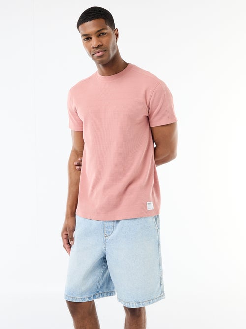 T-shirt met ronde hals en korte mouwen van gewafelde stof - Kiabi