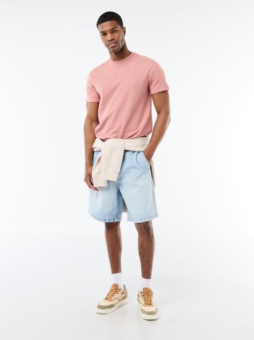 T-shirt met ronde hals en korte mouwen van gewafelde stof - Kiabi