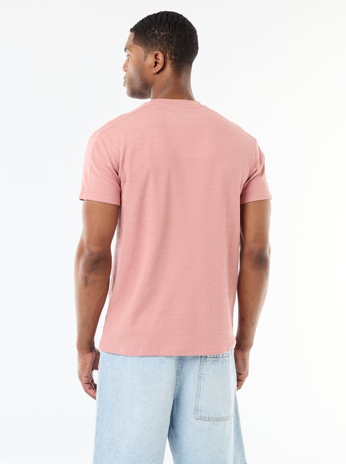 T-shirt met ronde hals en korte mouwen van gewafelde stof - Kiabi