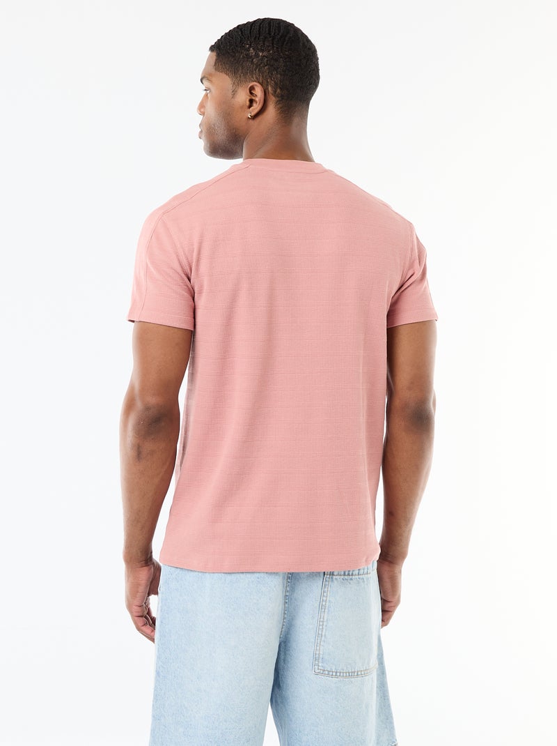 T-shirt met ronde hals en korte mouwen van gewafelde stof Rose - Kiabi