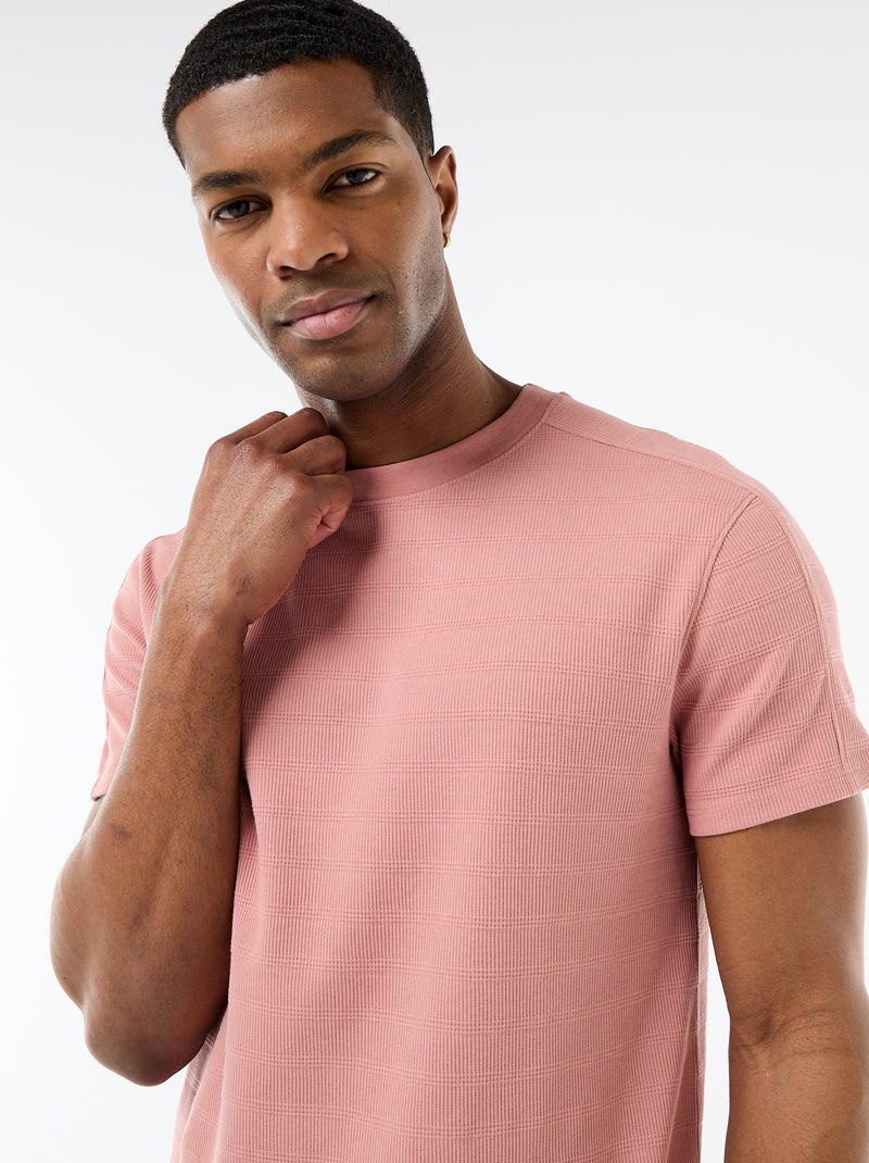 T-shirt met ronde hals en korte mouwen van gewafelde stof Rose - Kiabi