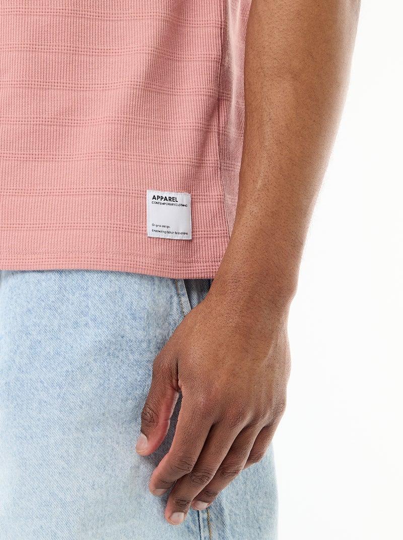 T-shirt met ronde hals en korte mouwen van gewafelde stof Rose - Kiabi