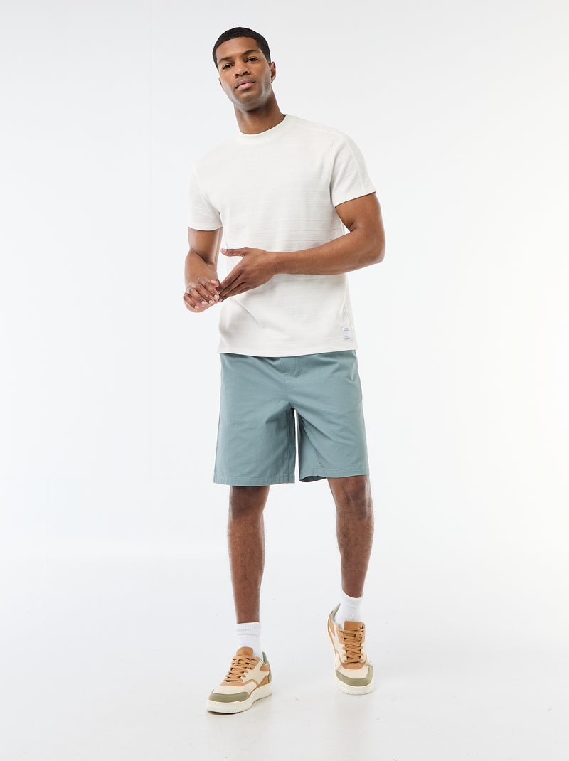 T-shirt met ronde hals en korte mouwen van gewafelde stof Wit - Kiabi