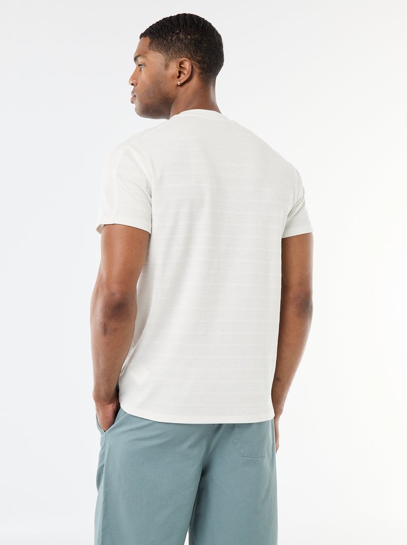 T-shirt met ronde hals en korte mouwen van gewafelde stof Wit - Kiabi