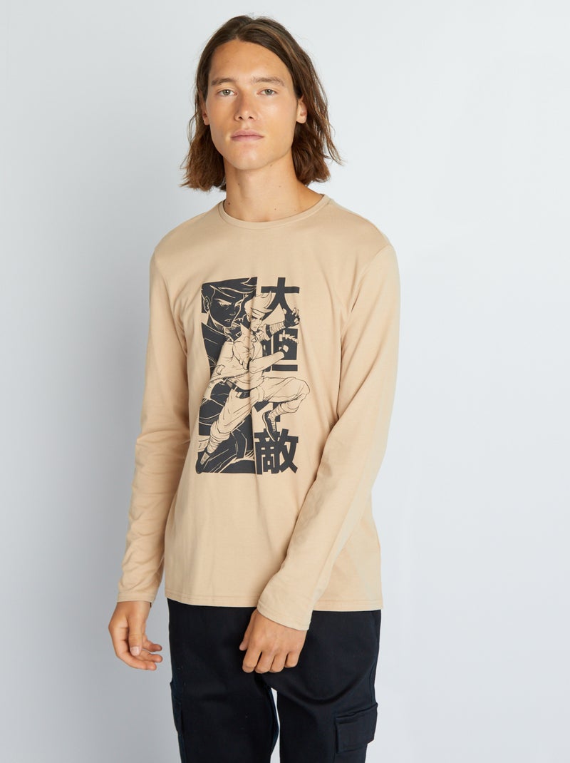 T-shirt met ronde hals en lange mouw BLAUW - Kiabi