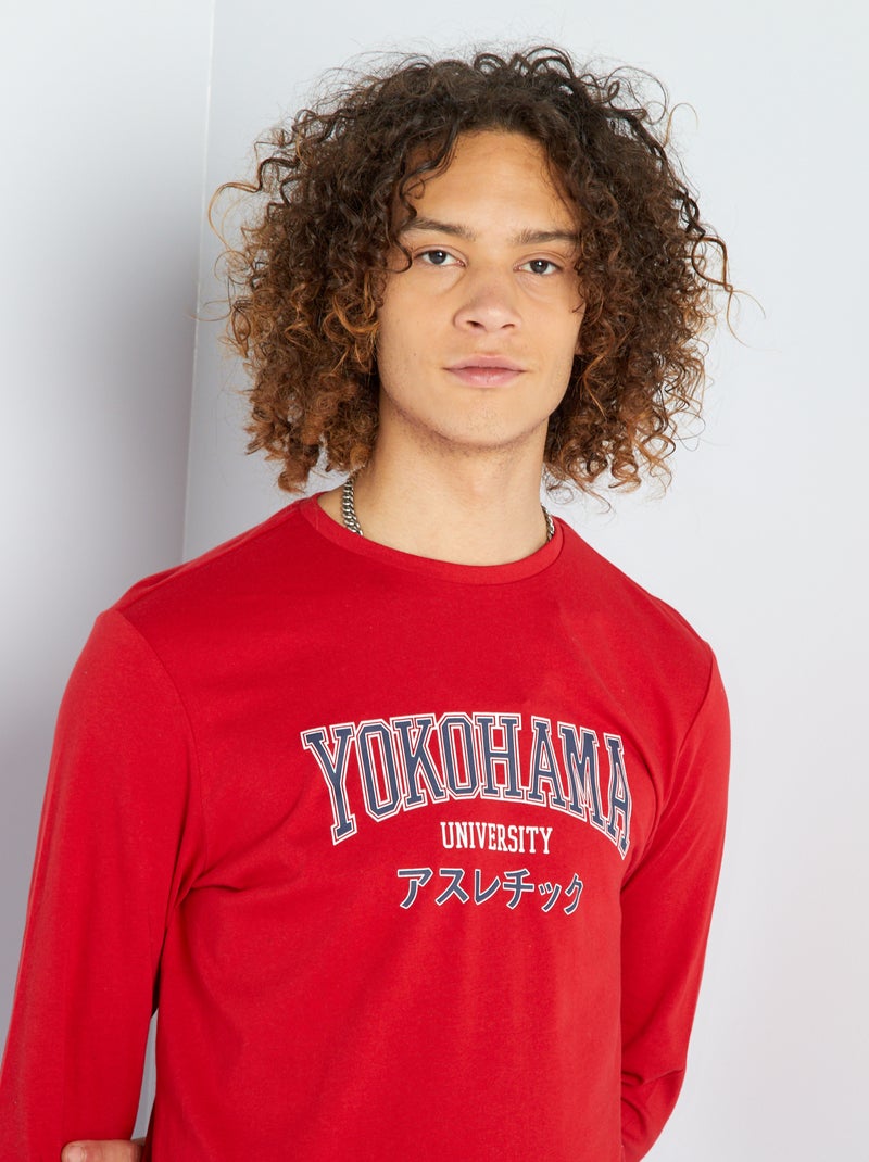 T-shirt met ronde hals en lange mouw ROOD - Kiabi