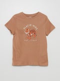 T-shirt met ronde hals en print BRUIN - Kiabi
